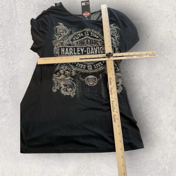 Harley‑Davidson Womens Large Devils Fume Embellished Mesh Back Tee Black - Picture 8 of 10